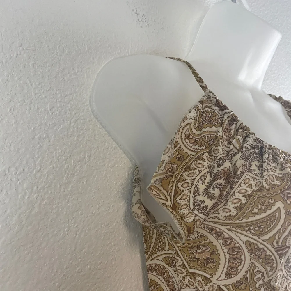 Vtg Charlotte Russe Paisley Floral Cold Shoulder Top Small Brown Tan Y2K Boho
